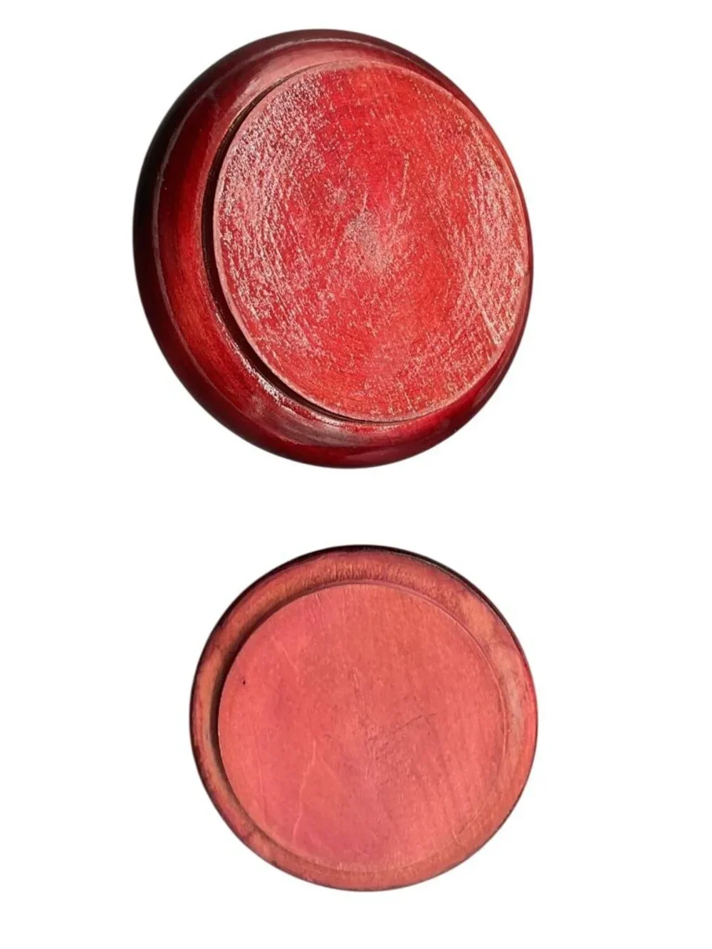 Hand Painted & Carved Red Wood Lacquered Lidded Bowl 3